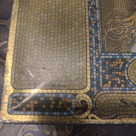 VINTAGE LGE 2 LB WHITMAN'S SALMAGUNDI ART MOSAIC TIN CANDY BOX ART NOUVEAU STYLE - Picture 4 of 9